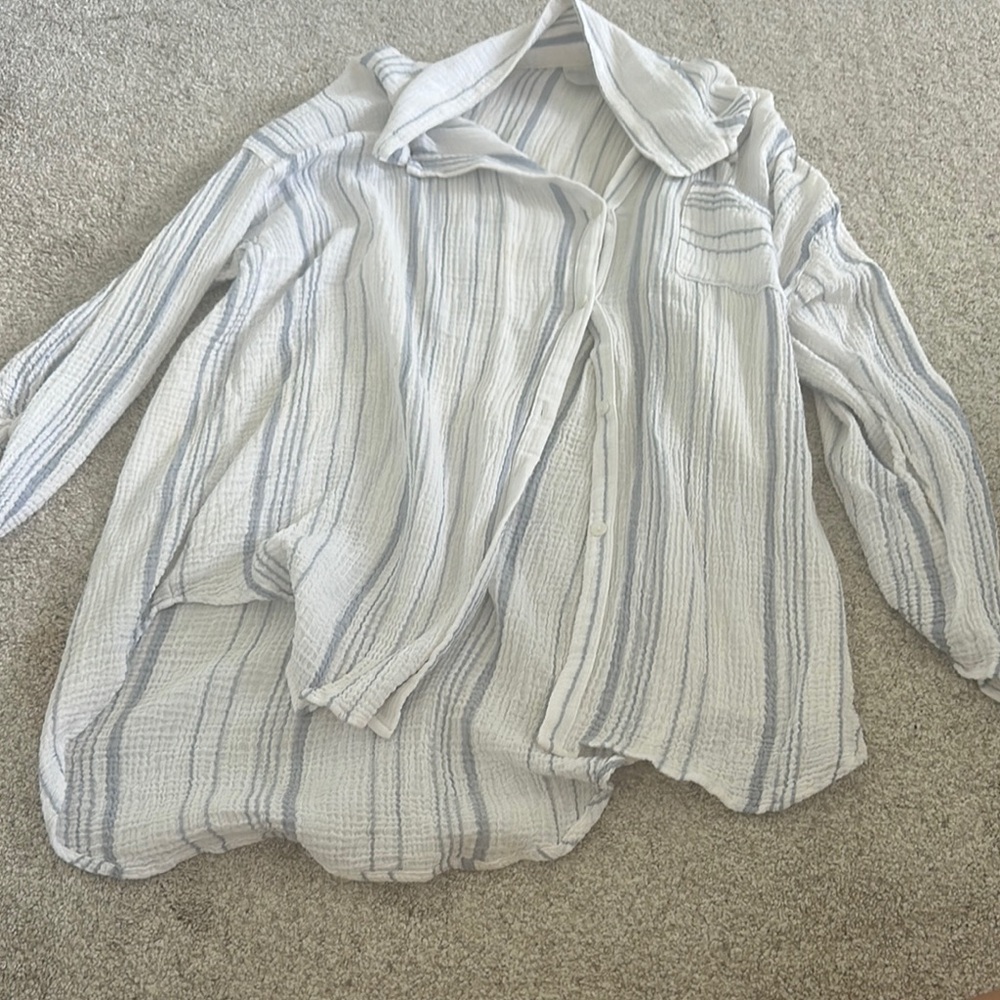 Kona Sol White and Blue Striped Button Down Shirt